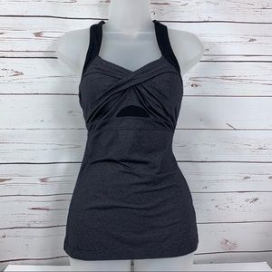 Athleta Tank Jaya Heathered Grey Black Mesh Bra